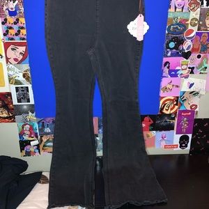 WOMENS BLACK FADED BELL BOTTOM STRETCH JEANS